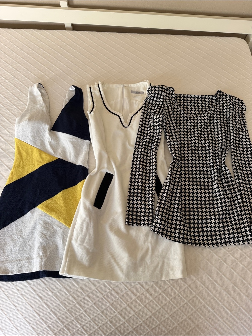 White Ruffle Trim Dress & Colorblock Navy Yellow Mini Dress